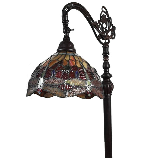 Lampadaire de forme traditionnelle marron de 61 po avec abat-jour en forme de dôme en verre teinté rouge, jaune et marron