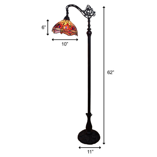 Lampadaire de forme traditionnelle marron de 61 po avec abat-jour en forme de dôme en verre teinté rouge, jaune et marron