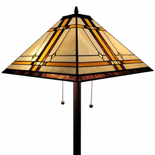 Lampadaire traditionnel marron à deux lumières de 62 po avec abat-jour conique en verre teinté marron et blanc