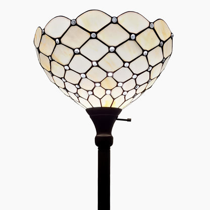 Lampadaire de forme traditionnelle marron de 62 po avec abat-jour en verre teinté blanc