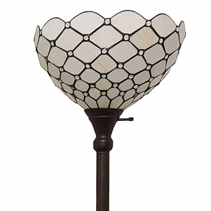 Lampadaire de forme traditionnelle marron de 62 po avec abat-jour en verre teinté blanc