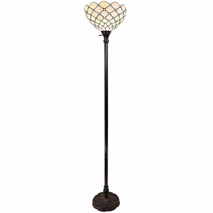 Lampadaire de forme traditionnelle marron de 62 po avec abat-jour en verre teinté blanc