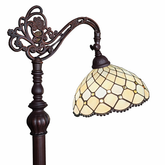 Lampadaire de forme traditionnelle marron de 62 po avec abat-jour en verre teinté blanc