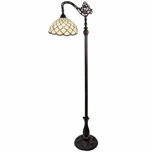 Lampadaire de forme traditionnelle marron de 62 po avec abat-jour en verre teinté blanc