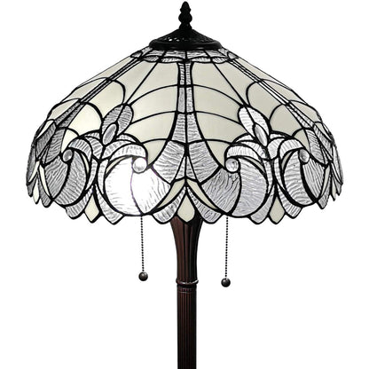 Lampadaire torchère marron à deux lampes de 62 po avec abat-jour en forme de dôme en verre teinté fleur de lys blanc