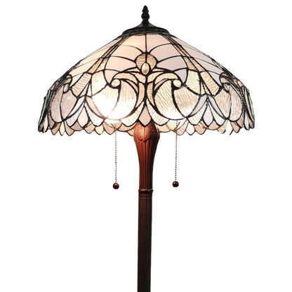 Lampadaire torchère marron à deux lampes de 62 po avec abat-jour en forme de dôme en verre teinté fleur de lys blanc