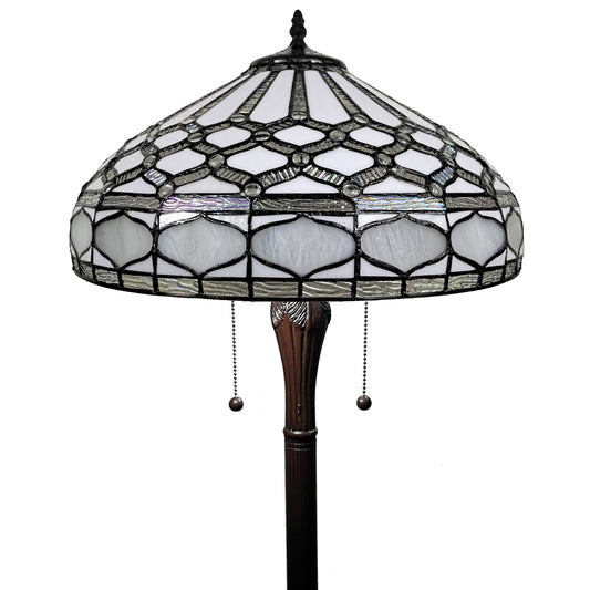 Lampadaire traditionnel marron à deux lumières de 62 po avec abat-jour en verre teinté blanc