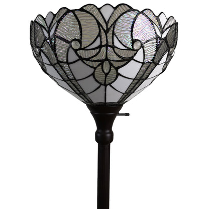 62" Brown Torchiere Floor Lamp With White Tiffany Style Glass Dome Shade