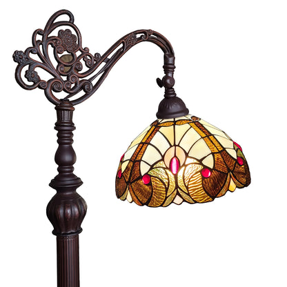 62" Brown Traditional Shaped Floor Lamp With Brown And Red Stained Glass Bowl Shade