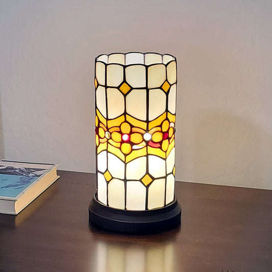 Lampe d'appoint en verre teinté avec mosaïque marron et beige de 11 po