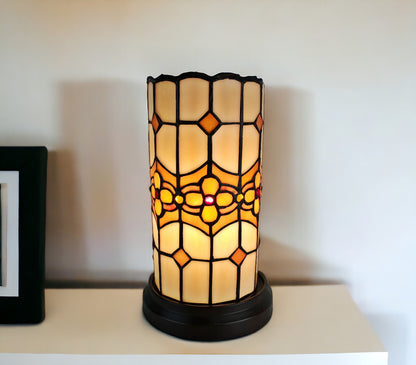 Lampe d'appoint en verre teinté avec mosaïque marron et beige de 11 po