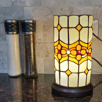 Lampe d'appoint en verre teinté avec mosaïque marron et beige de 11 po