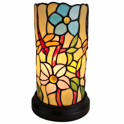 Lampe d'appoint en vitrail à motif de libellule rouge et beige de 10 po