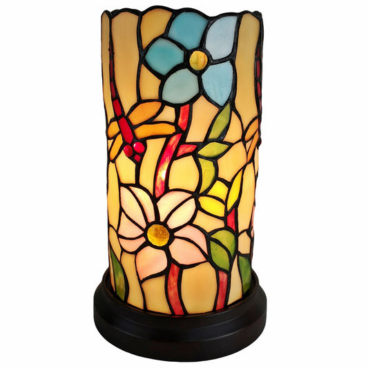 Lampe d'appoint en vitrail à motif de libellule rouge et beige de 10 po