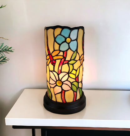 Lampe d'appoint en vitrail à motif de libellule rouge et beige de 10 po