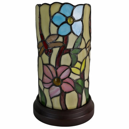 Lampe d'appoint en vitrail à motif de libellule rouge et beige de 10 po