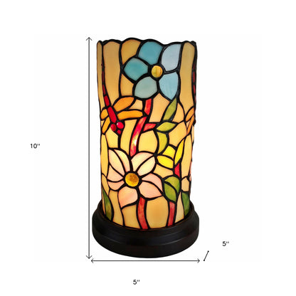 Lampe d'appoint en vitrail à motif de libellule rouge et beige de 10 po