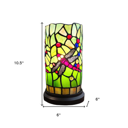 Lampe d'appoint en vitrail à motif de libellule verte et rose de 11 po