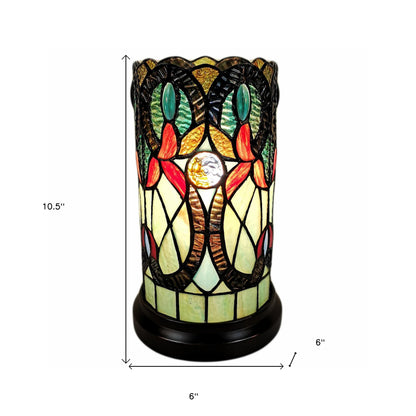 Lampe d'appoint en verre teinté avec mosaïque beige et orange de 11 po