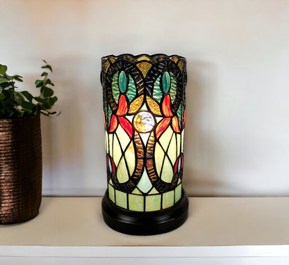 Lampe d'appoint en verre teinté avec mosaïque beige et orange de 11 po