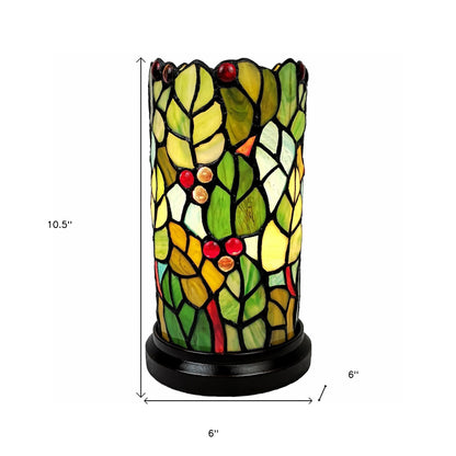 Lampe d'appoint en vitrail à feuilles et baies vertes et rouges de 11 po