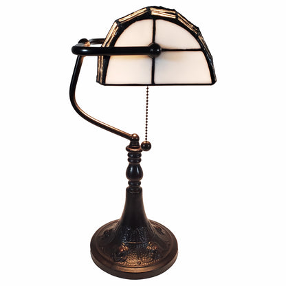 16" Dark Brown Table Lamp With White and Silver Shade