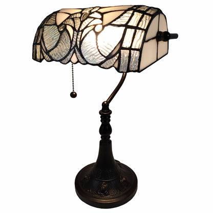 16" Dark Brown Table Lamp With White and Silver Shade