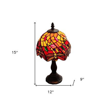 Lampe de table chandelier en métal brun foncé de 15 po avec abat-jour fantaisie rouge et noir