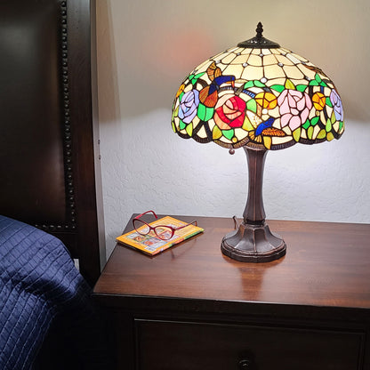 23" Dark Brown Metal Two Light Candlestick Table Lamp With Brown and Ivory Shade