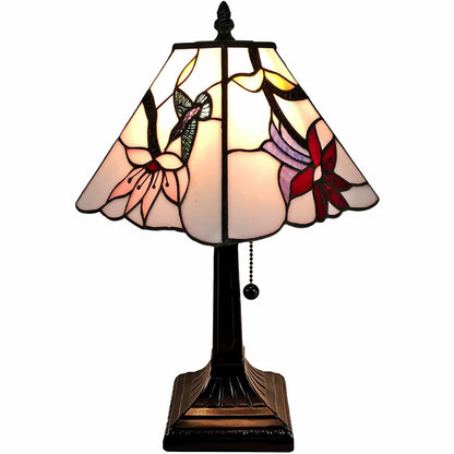 Lampe de table chandelier marron foncé de 15 po avec abat-jour fantaisie en ivoire et oiseaux rouges