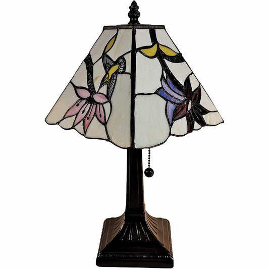 Lampe de table chandelier marron foncé de 15 po avec abat-jour fantaisie en ivoire et oiseaux rouges