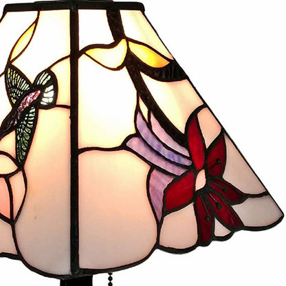 Lampe de table chandelier marron foncé de 15 po avec abat-jour fantaisie en ivoire et oiseaux rouges