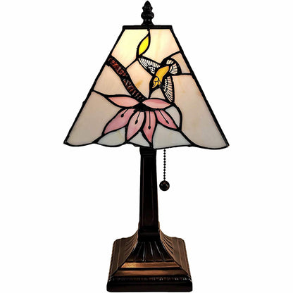 Lampe de table chandelier marron foncé de 15 po avec abat-jour fantaisie en ivoire et oiseaux rouges