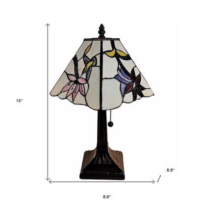 Lampe de table chandelier marron foncé de 15 po avec abat-jour fantaisie en ivoire et oiseaux rouges