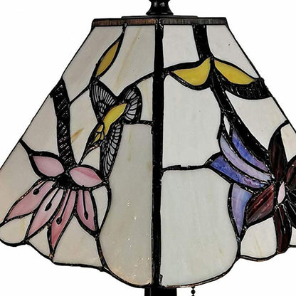 Lampe de table chandelier marron foncé de 15 po avec abat-jour fantaisie en ivoire et oiseaux rouges