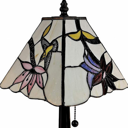 Lampe de table chandelier marron foncé de 15 po avec abat-jour fantaisie en ivoire et oiseaux rouges