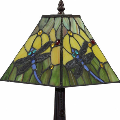 Lampe de table chandelier en métal brun foncé de 15 po avec abat-jour empire vert