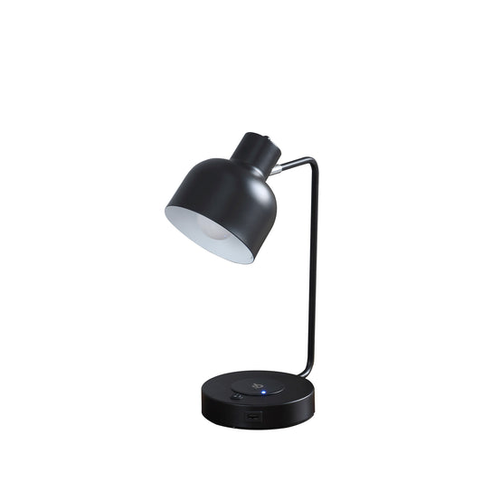 Lampe de table USB en métal noir de 15 pouces avec abat-jour noir