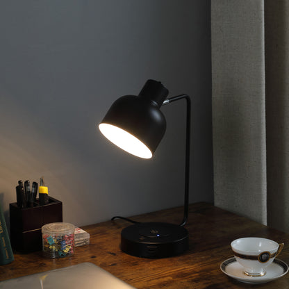 Lampe de table USB en métal noir de 15 pouces avec abat-jour noir