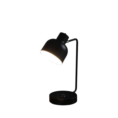 Lampe de table USB en métal noir de 15 pouces avec abat-jour noir