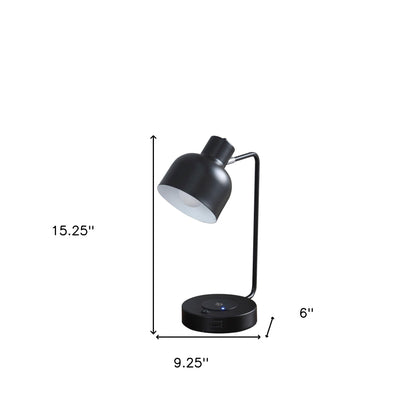 Lampe de table USB en métal noir de 15 pouces avec abat-jour noir