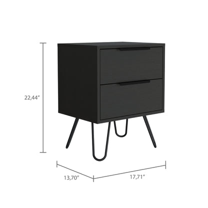 22" Black Two Drawer Faux Wood Nightstand