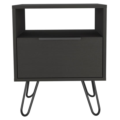 22" Black Faux Wood Nightstand With Storage