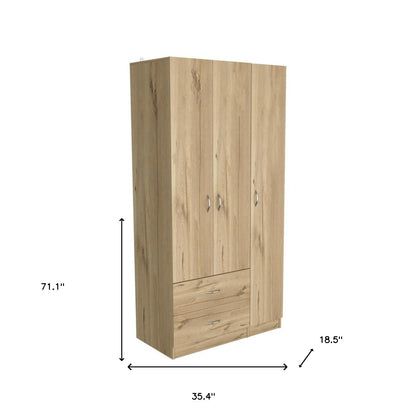 Commode combinée à deux tiroirs en bois manufacturé de 71 po en chêne clair