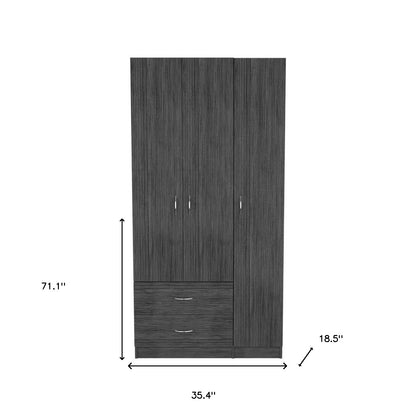 Commode combinée à deux tiroirs en bois manufacturé de 71 po en chêne gris granuleux