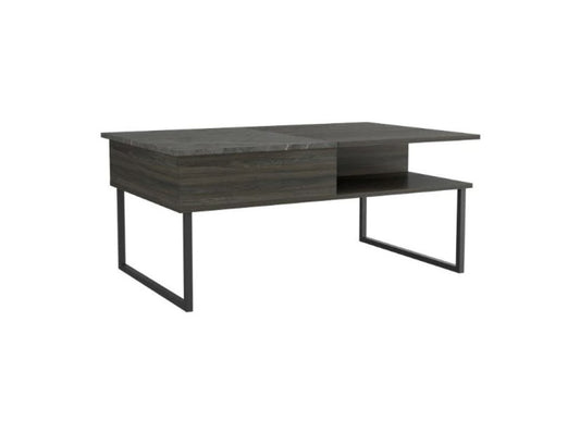 Table basse à plateau relevable en métal gris et onyx de 41 po avec deux étagères