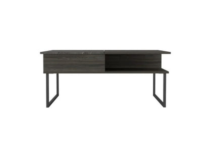 Table basse à plateau relevable en métal gris et onyx de 41 po avec deux étagères