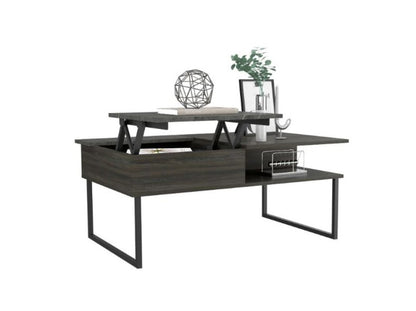 Table basse à plateau relevable en métal gris et onyx de 41 po avec deux étagères