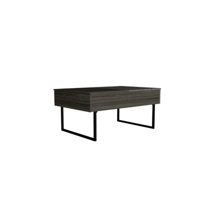 Table basse à plateau relevable en métal noir et expresso de 39 po avec tiroir