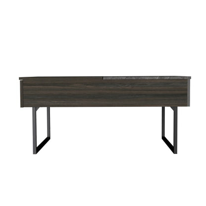 Table basse à plateau relevable en métal noir et expresso de 39 po avec tiroir